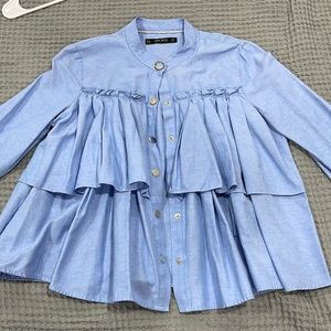 Zara Blue Tiered Ruffle Blouse Top